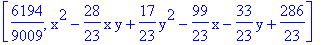 [6194/9009, x^2-28/23*x*y+17/23*y^2-99/23*x-33/23*y+286/23]